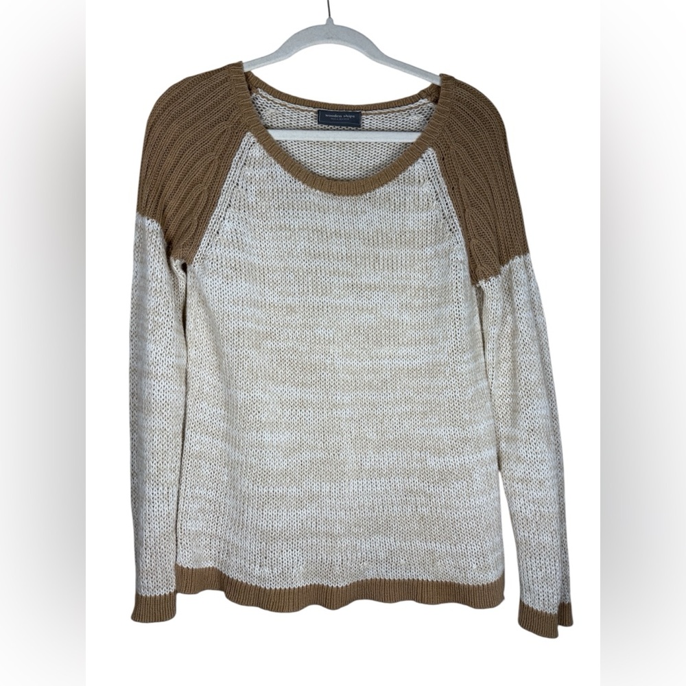 Wooden Ships Open Weave Color Blocked Sweater Sz M/L Neutral Beachy Cotton Blend